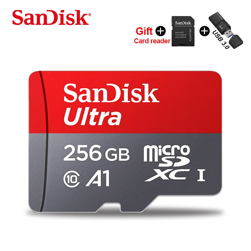 256GB 3.0 CardReader Карта micro sd ultra SanDisk 400 Гб 256 ГБ 200 ГБ 128 Гб 64 Гб SDXC карта памяти 32 Гб 16 Гб microsd tf карта SDHC Подарочная флеш-карта-адаптер - Емкость: 256GB 3.0 CardReader