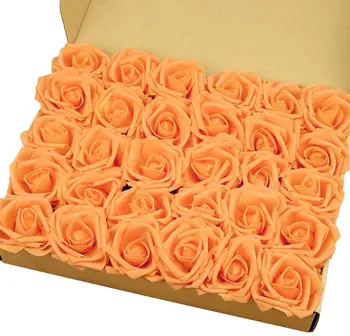 

MACTING Artificial Flowers Roses, 30pcs Real Touch Artificial Foam Roses with Stems for Wedding, Home Decor, Orange