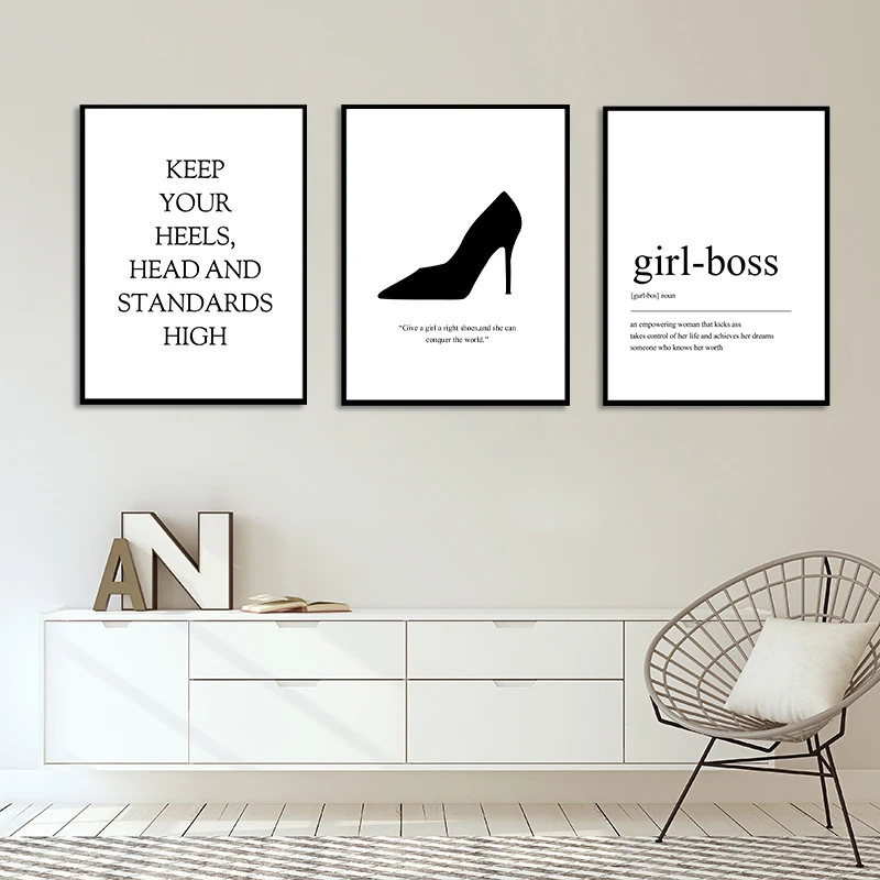 Nordic-Black-And-White-Girl-Boss-High-Heel-Canvas-Painting-Poster-Print-Living-Room-Bedroom-Wall (2)