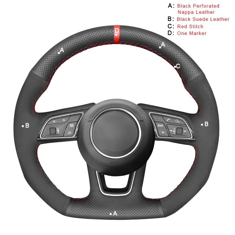 Автомобильная Оплетка на руль для Audi A3(8 V) A4(B9) Avant A5(F5) A1(8X) Sportback Q2- авто чехлы на колеса - Название цвета: Suede and Nappa