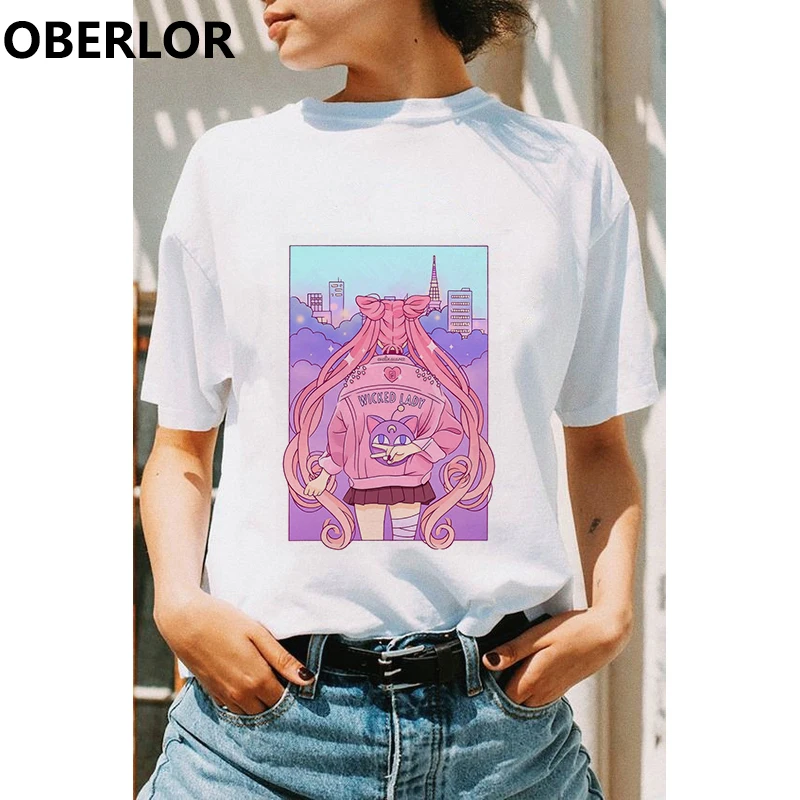 

Fashion Ullzang Sailor Moon 90s Funny T Shirt Harajuku Clothes Tshirt Aesthetic Cat Anime Women Cute Female T-shirt Kawaii Tees
