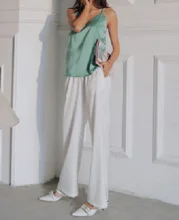 Yitimoky-pantalones de seda satinada para mujer, pantalón holgado de pierna ancha con cordón para oficina, blanco, de talla grande, negro, elásticos, de cintura alta, 2021