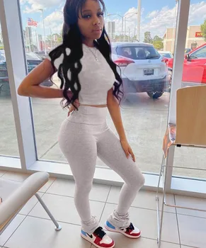 

Two Piece Set Tracksuit Women 2020 Clother Crop Top Stacked Flare Pants Sweat Suits Club Outfits Matching Sets