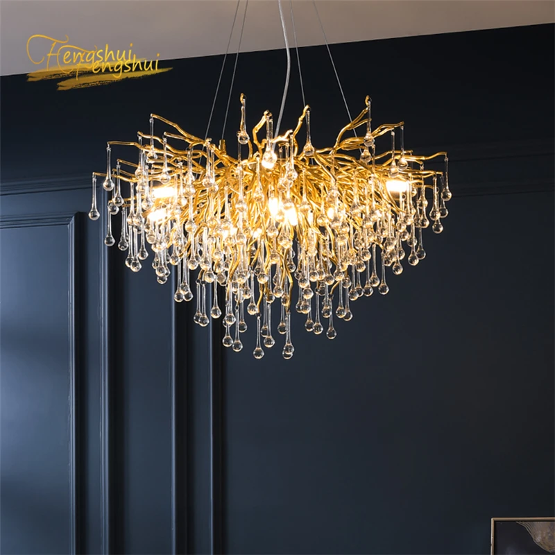 Nordic Loft Crystal LED Chandelier Crystal Kitchen Mdoern for Living Room Villa Staircase E14 Lighting Hanging Lamp Indoor Decor