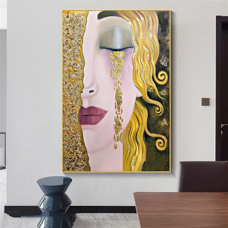 

Woman with Golden Tears Abstract Canvas Paintings Gold Girl Classical Wall Art Posters And Prints Canvas Picture For Living Room