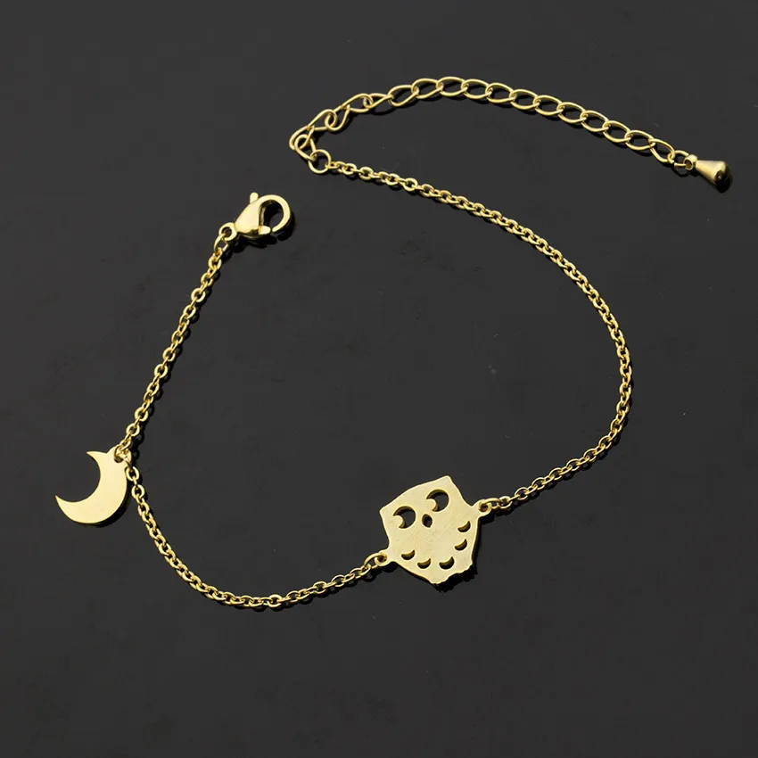 10 женщин сестра подарки ювелирные изделия золотой браслет Красивая Сова и браслет с Луной для очарования регулируемый браслет из нержавеющей стали
