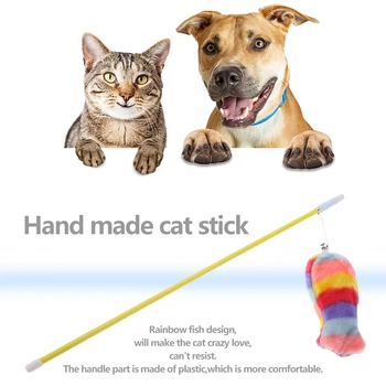 

Fish Wand Funny Squeaky Kitten Teaser Rod Toys Cat Teasing Stick Colorful Plush Traning Dogs Agility Toys Supplies