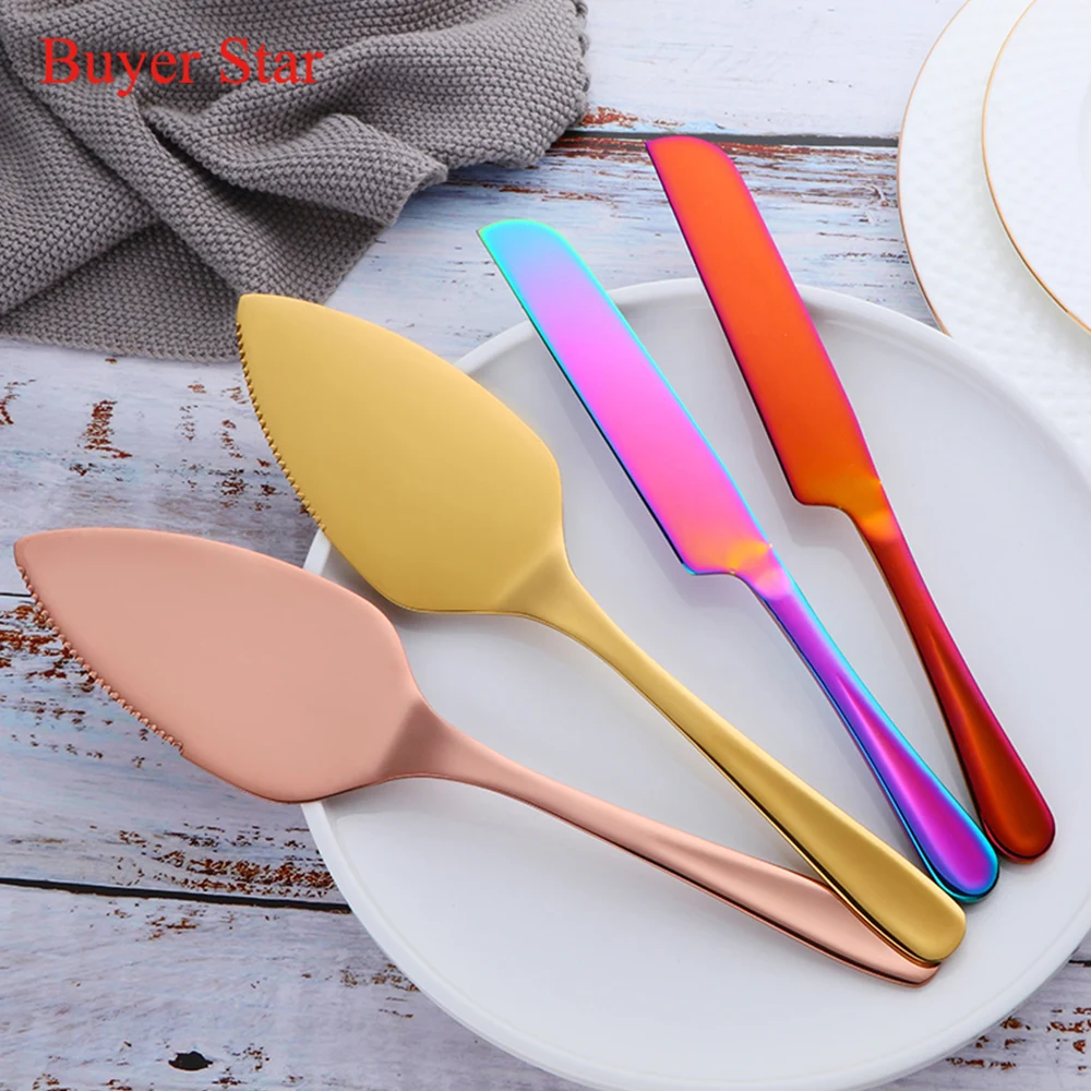 2PCS/Set Cake Shovel Cutter Stainless Steel Cheese Pizza Pie Pastry Spatulas with Server Gold Bread Knife Baking Cooking Tools