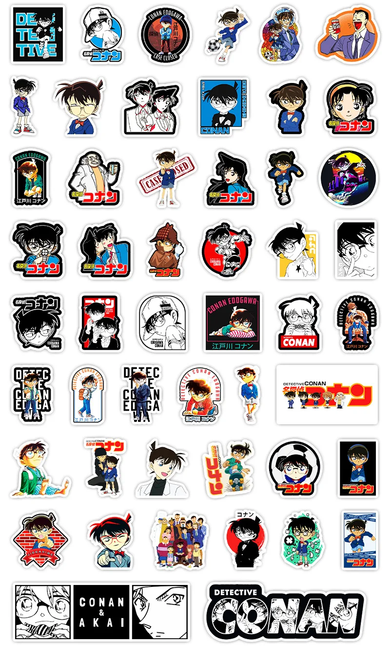 50pcs/pack Cartoon Anime Detective Conan Sticker Toy Laptop Skateboard Refrigerator Luggage Decoration Sticker