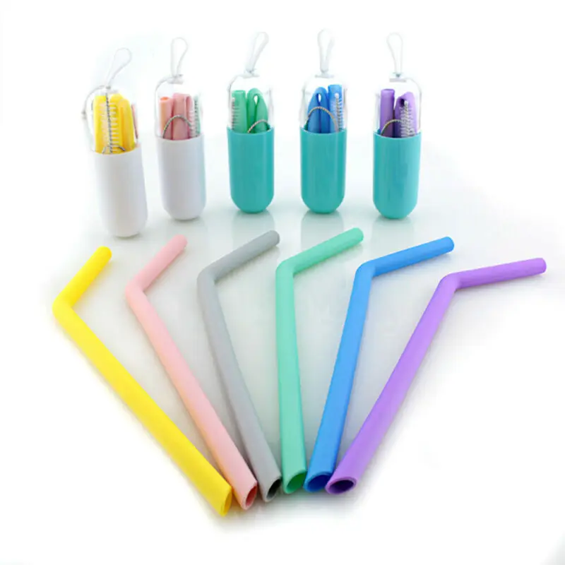 

1PC Reusable Silicone Drinking Straws Food Grade Straw with Cleaning Brushes Set