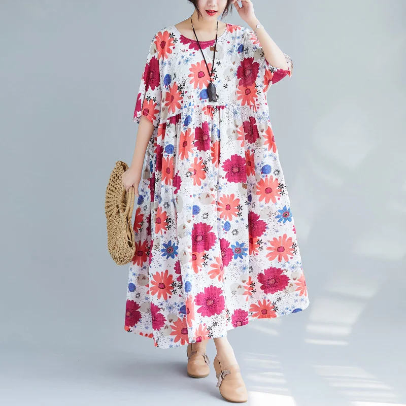 

TVVOVVIN 2019 Autumn New Women Long Dress Pluz Size Cotton Casual Ladies Dress Short Sleeve Fashion Women Clothing F180