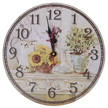 

Vintage Antique Style 34cm Wall Clock Home Bedroom Retro Kitchen Quartz (Pattern:sunflower)