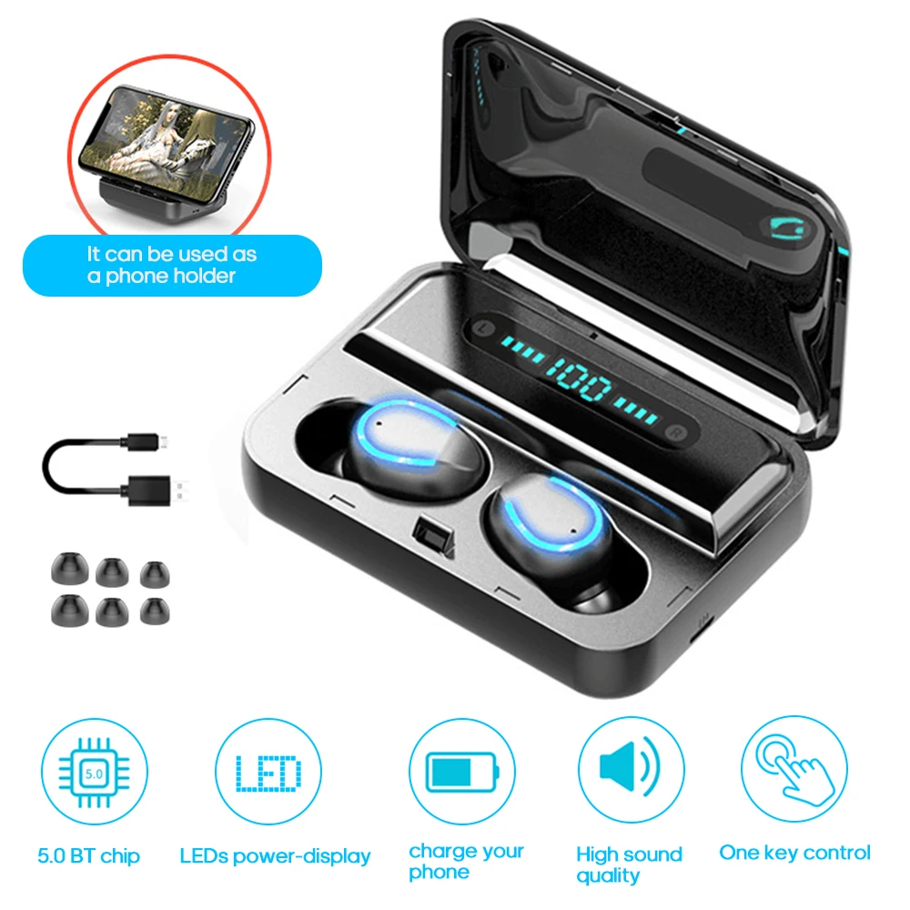 Bluetooth Earphone Wireless F9 Stereo Earphone BT5.0 CVC8.0 Noise Cancelling High Definition Sports Headset running earphone