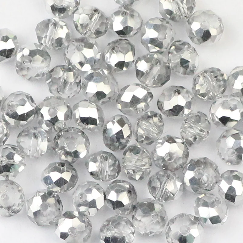 Half Silver HGKLBB бусины с австрийскими кристаллами Rondelle, 6 мм, 50 шт., Круглые граненые стеклянные бусины, бусины для рукоделия - Цвет: Half Silver