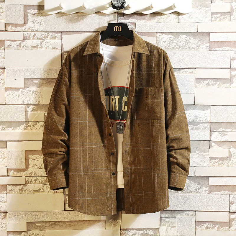 Casual Spring Autumn Plaid Shirt Men Long Sleeve High Quality 2019 Japan Style Loose Streetwear Plus Size M-5XL Clothes Casual Spring Autumn Plaid Shirt Men Long Sleeve High Quality 2019 Japan Style Loose Streetwear Plus Size M-5XL Clothes