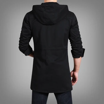 

2019 Spring Autumn New Men's Casual Long Trench Coat Fashion Solid Color Hooded Jacket Windbreaker Brand Clothes AR82