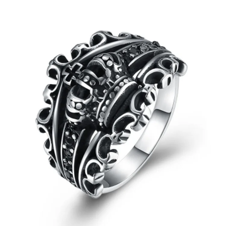 buy New Us Size 7 14 Men #039;s Crown Signet Ring Black Royal King Crown Knight Furong Delis Cross Vintage Male Finger Rings