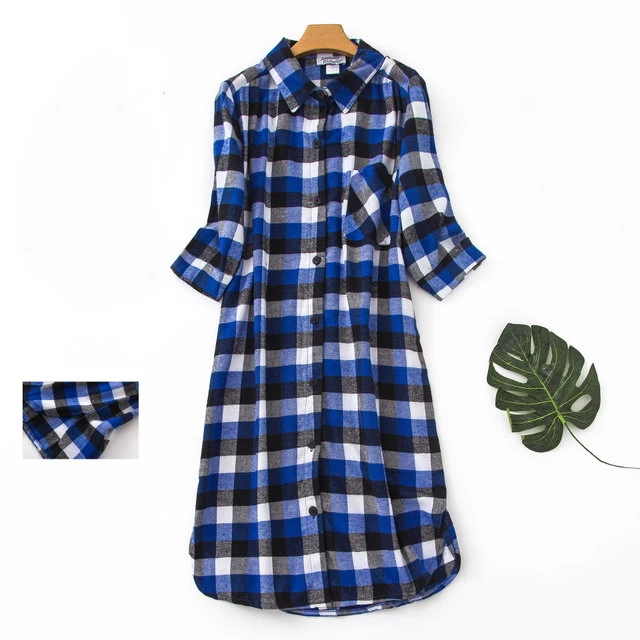 Autumn Long-sleeved Women's Oversized Nightdress Brushed Cotton Women's Large Size Nightdress 5XL - Цвет: Синий