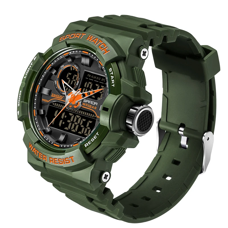 Luxury Dual Time Watch Men Fashion Brand SANDA Electronic Watches Luminous Count Down Wristwatches Alarm Clock Relogio Masculino 