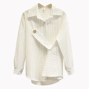 

Women Spring Shirt Lady Blouses Woman Long Sleeve Tops Female Striped Asymmetry Design Shirts Plus Size Casual Fashion T55-866