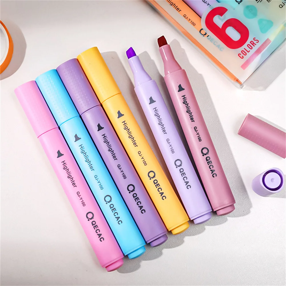 Qingy-6pcs/set Painting Marker Pen Highlighter Pen for Newspaper Kawaii Creative Art Supplies Cute High Quality, Other