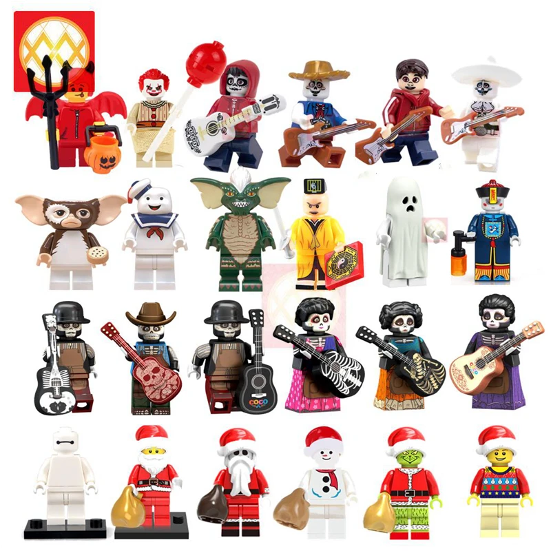 

Halloween Coco Day of the Dead Movie Gizmo Stripe Marshmallow Ghost Zombie Christmas Santa Boy Baymax Building Blocks Toys Gift