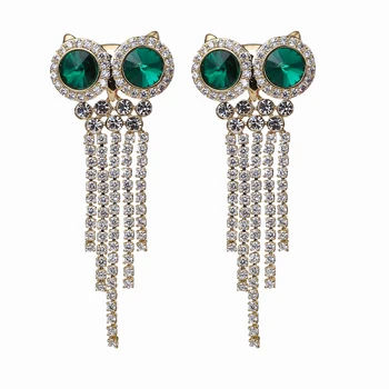 

Owl Design Earring with Zirconia Paved Tassel for Women Wedding Party Fashion 925 Post Drop Earring XIUMEIYIZU 925 Jewelry