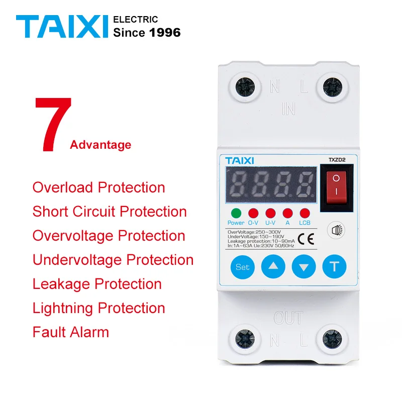 

adjustable Self-recovery over voltage and under voltage protector 60A 40A RCBO Lightning Surge Power Leakage protector