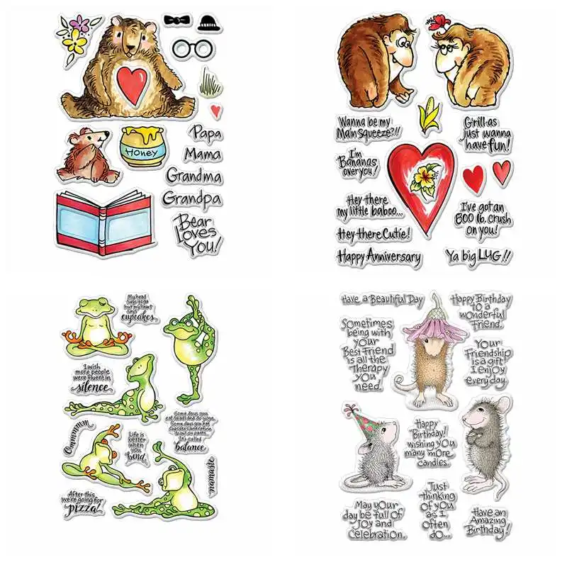 

Bear Orangutan Frog Mouse Mixed Sentence Clear Silicone Stamp Scrapbooking Card Album Making Crafts Embossing Transparent Stamp