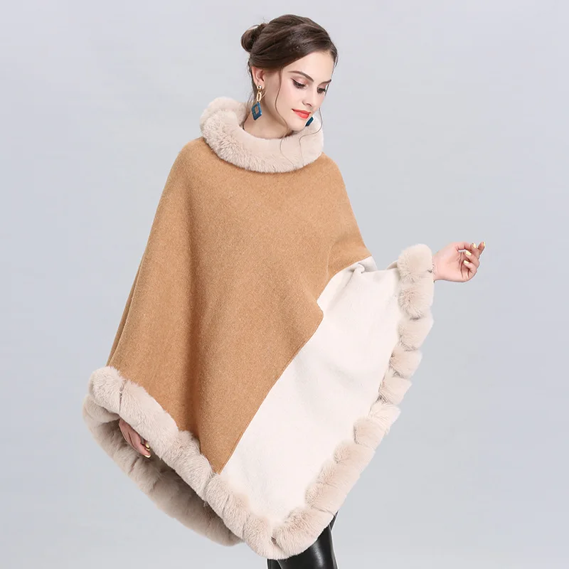 SC334 Зимний плащ женский длинный треугольный искусственный Лисий мех плюс Размер 2 цвета пэчворк свитер Вязаное пончо накидка свободный пуловер