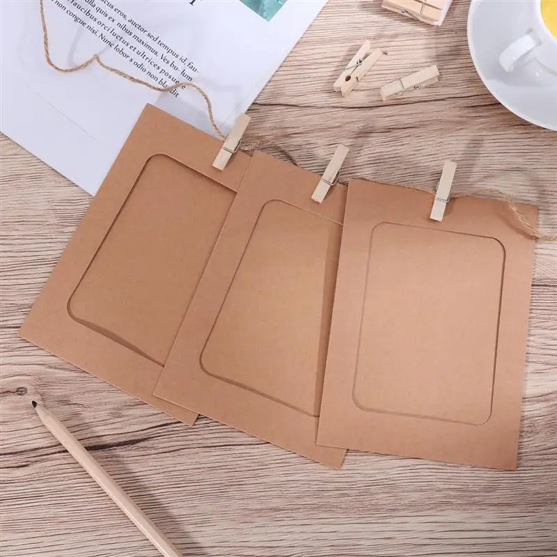 VORCOOL 30 шт. DIY крафт-бумага фоторамки подвесные настенные украшения с 30 шт. зажимами и 3 шт. пеньковый набор веревок для 4.5x6in фотографии