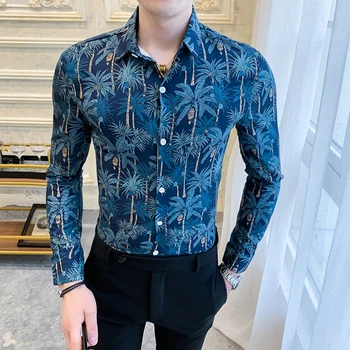 

Super Cool Digital Print Shirt Men Spring New Long Sleeve Mens Casual Shirts Streetwear Slim Fit Floral Social Shirts Man
