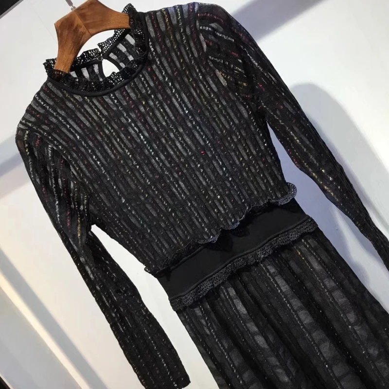 Casual Dress For Women Elegant O-neck Ruffle Long Dress Autumn Long Sleeve Dress For Ladies
