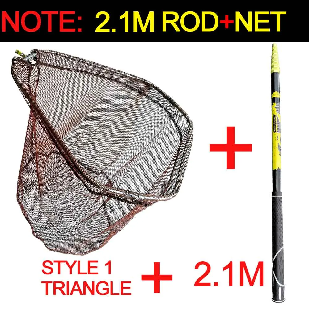 Сверхлегкая портативная углеродная треугольная Складная рыболовная сеть для ловли нахлыстом, ручная литьевая сеть, рыболовные снасти, рыболовный бак, ручная сеть - Цвет: 2.1m set
