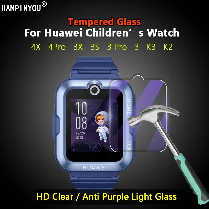 For Huawei Children’s Watch 4X 3S 3X 3 4 Pro K2 Kids Phone Smart Watch Clear / Purple 2.5D Tempered Glass Film Screen Protector mobile screen guard