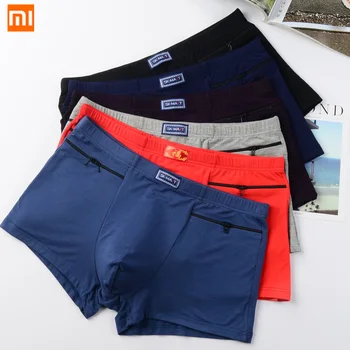 

4pcs/lot Xiaomi New men's panties Double-Zip anti-theft Boxer Modal Mid-Rise Big Pocket Breathable men underwear Male Wear L-4XL