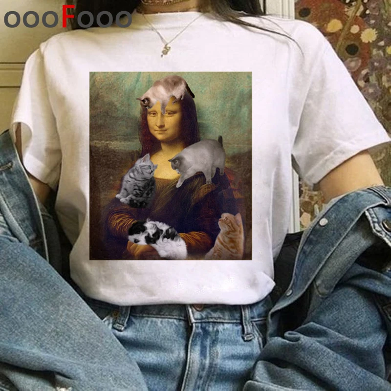 Mona Lisa Эстетическая Harajuku футболка женская гранж забавная мультяшная футболка Ullzang винтажная 90s футболка Новая мода Топ Тройники женские - Цвет: H3965