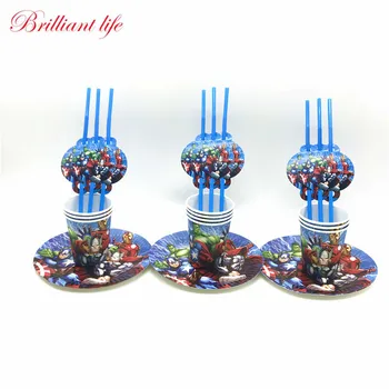 

60pcs Avengers Theme Happy Birthday Party Decorations Kids Favor Avengers Cup Plate Straw Baby Shower Disposable Tableware Sets
