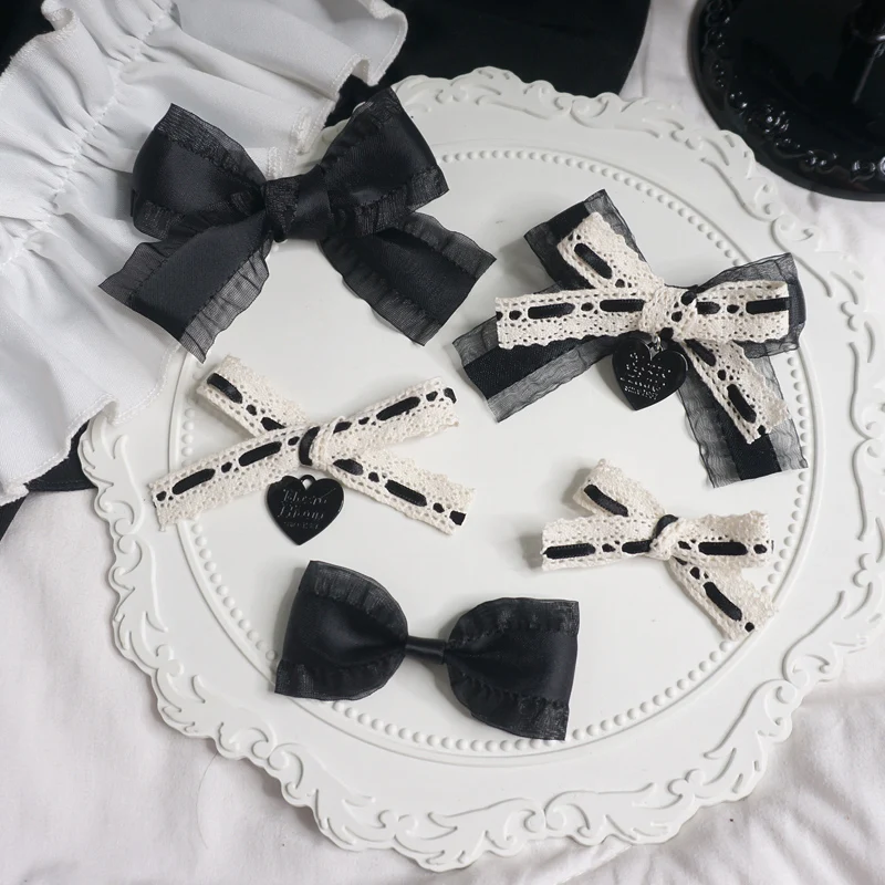 

Handmade Gothic Hair Accessories Bird Cage Dark Sweet Cool Lace Bow Love Heart-Shaped Hairpin Lolita Headdress Japanese