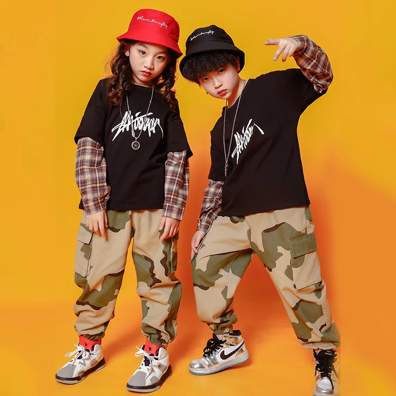 Kids Fashion Print Sweatshirt Tops Running Casual Hip Hop Camouflage Pants Clothing Girls Boys Jazz Dance Costume Clothes