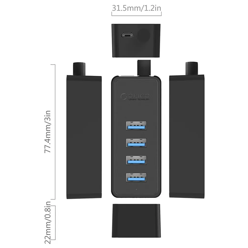 ORICO 4 порта USB3.0 Настольный концентратор Поддержка OTG функция прикрепить дизайн USB3.0 концентратор защищены MicroB порт питания-B