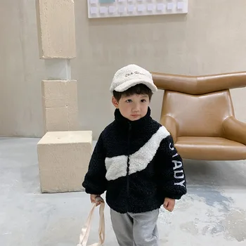 

2020 Boys' winter extra thick wool outerwear children's Korean version warm cotton outerwear baby loose top fashion warm 10-13