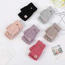 Женские перчатки с половинчатыми пальцами, теплые утепленные подарочные варежки, осенняя зимняя грелка для рук, искусственная шерсть, вязаные, мягкие, 1 пара