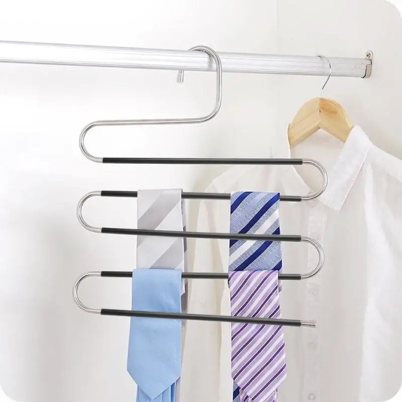 Нержавеющая сталь S Тип брюки вешалка для брюк шкаф стеллаж для хранения Многоуровневая одежда полотенце стеллаж для хранения шкаф Экономия пространства