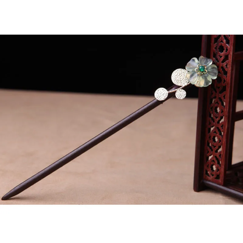 Винтажная Классическая заколка для волос ручной работы Kanzashi из натурального дерева нефрита, заколка для волос коричневого цвета HS028