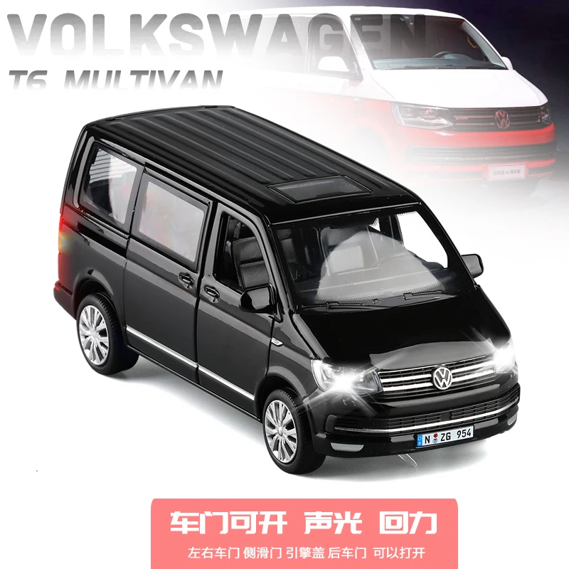 1:32 Высокая симуляция Volkswagen T6 Multivan MPV бизнес автомобиль сплав модель игрушка для мальчиков модель детские подарки Вытяните назад звуковой светильник - Цвет: Черный