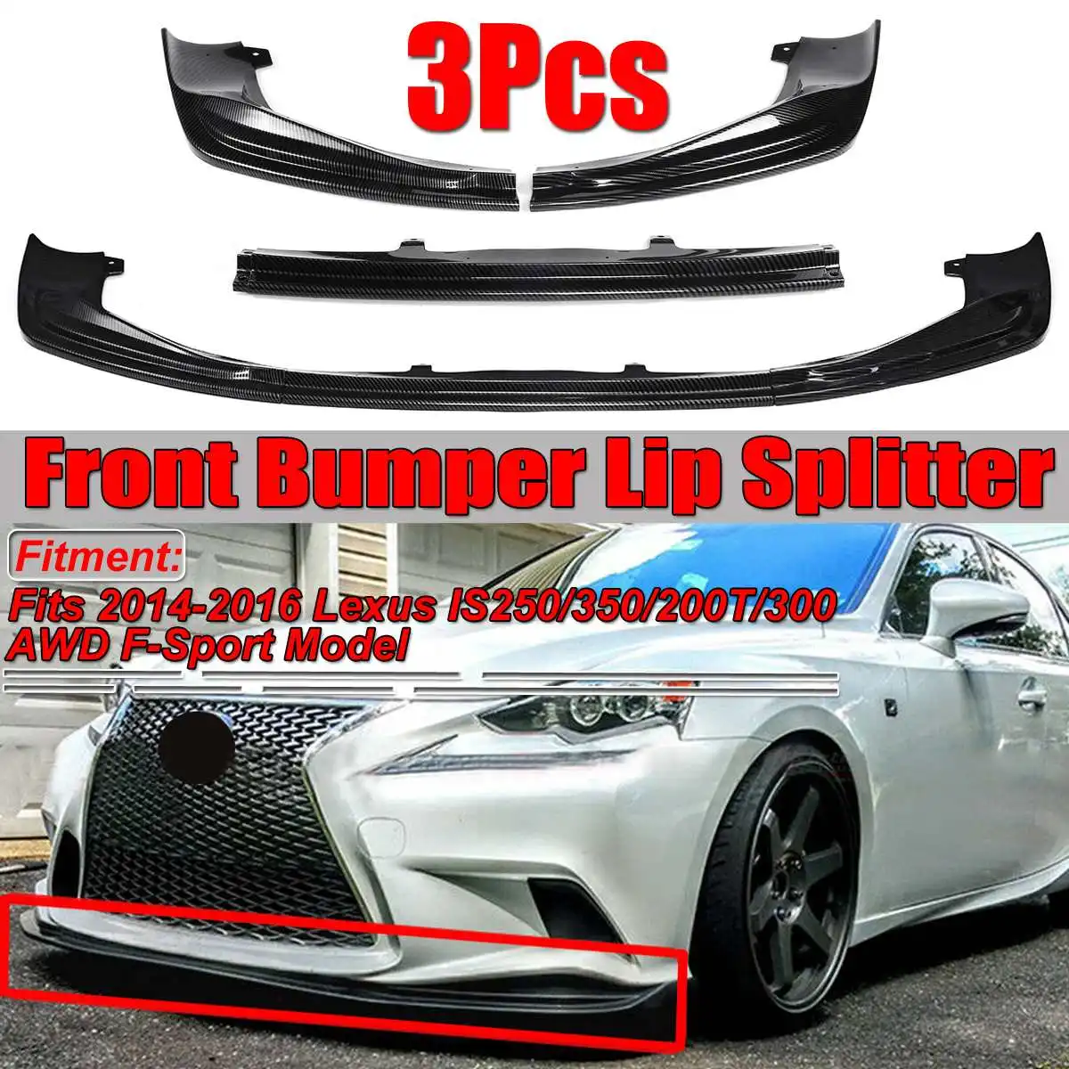 Skup Nowy wygląd włókna węglowego 3 sztuka samochód splitter przedniego zderzaka wargi zestaw dyfuzor straż dla Lexus IS250 350 200 T 300 AWD F sportowe 2014 2016