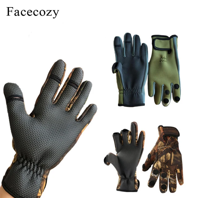 US $4.49 Facecozy Outdoor Winter Fishing Gloves Waterproof Mitten Three Fingers Cut Anti-slip Climbing Glove