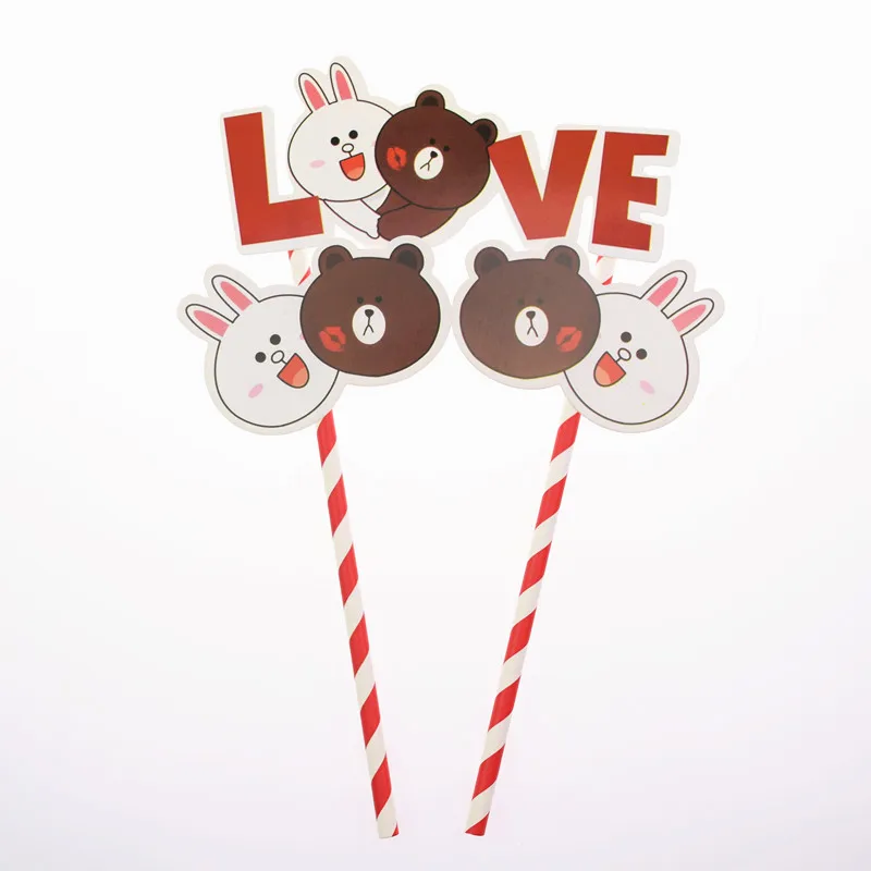 Cake Toppers Flags Kids Baby Happy Birthday Rabbit Bear Cupcake Topper Wedding Bride Baby Shower Party Baking DIY Xmas 20pc/lot