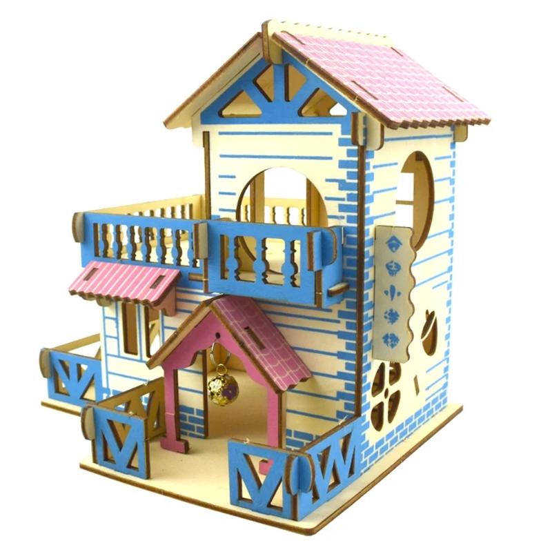 Hamster Hideout Wooden Hut Small Animals Double Layer Villa Rat Room House Cage Exercise Toy with Ladder Board small animals pet exercise toy pet toys hamster toy
